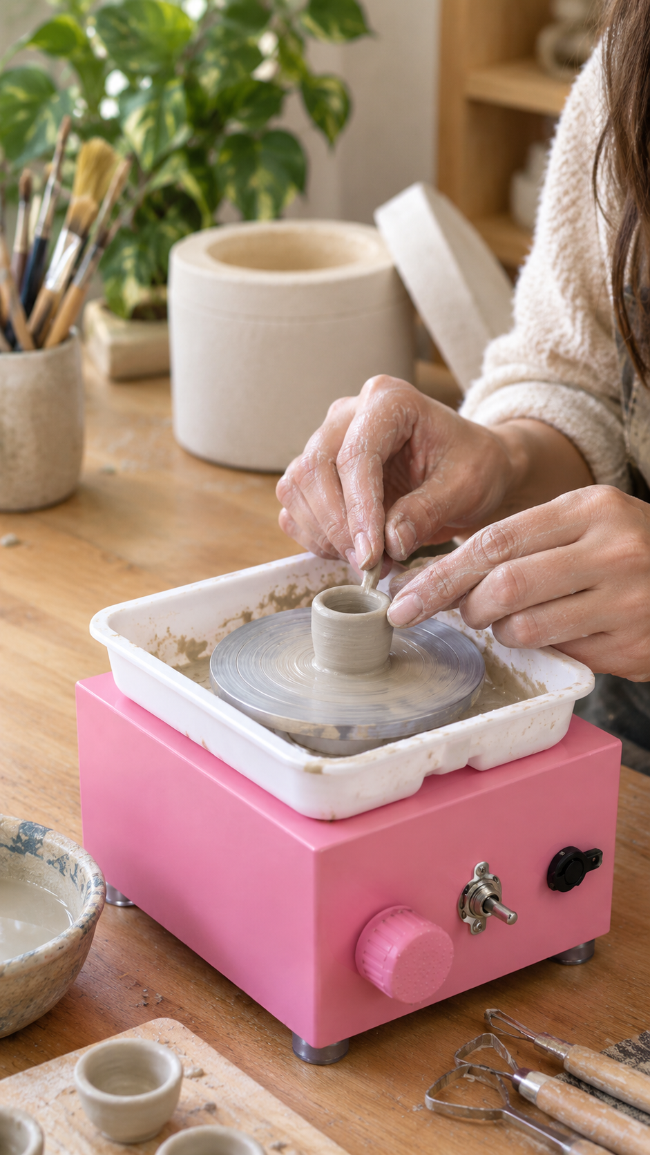 Mini Pottery Wheel & Kiln Kit — Make and Fire Your Own Clay Pieces at Home