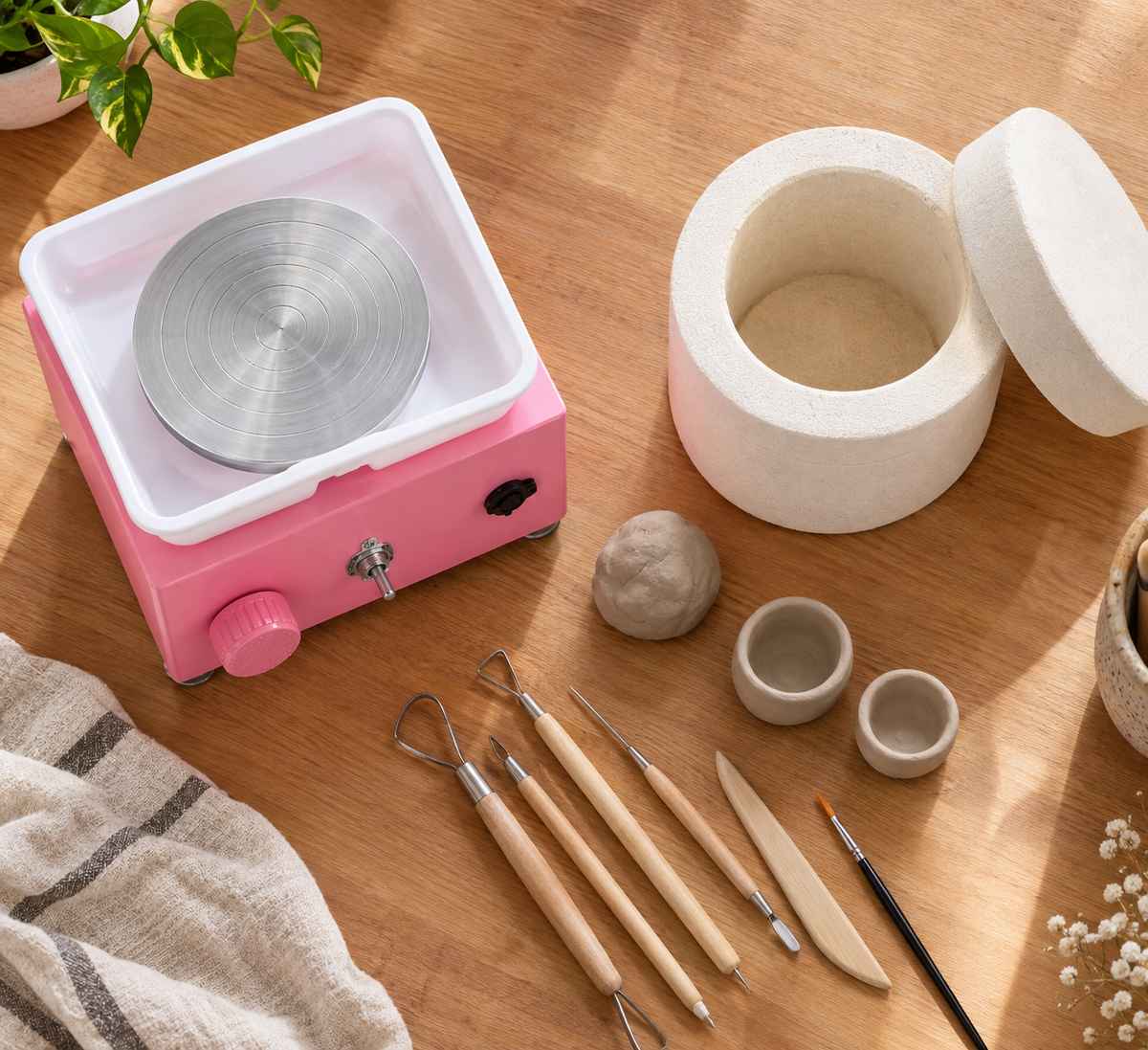Mini Pottery Wheel & Kiln Kit — Make and Fire Your Own Clay Pieces at Home